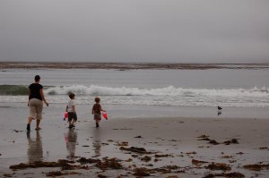 Shannon, Cooper and Caden walking to the water