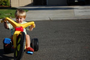 Caden on his new big-wheel