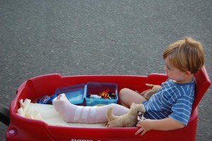 Caden in his new living space - a wagon