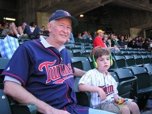 Cooper and Grandpa in 2008 at a A's/Twins game