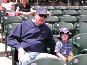 Cooper and Grandpa in 2007 at the A's/Twins game